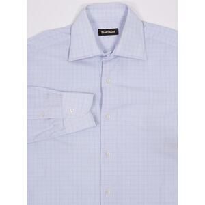 Paul Stuart Custom Light Blue Check Slim Spread Collar Dress Shirt (38) 15-32